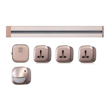 Imagem de Tomada de energia de trilho, tomada de trilho móvel para uso doméstico, régua de energia sem perfuração, tomada de interruptor inteligente de cozinha e escritório,Gold-60cm