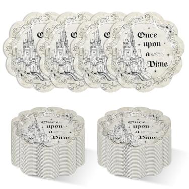 Imagem de Stranthother 50 peças Once Upon a Time Pano de Fundo Castelo de Princesas Pratos de Papel de Conto de Fadas a granel 18 cm Redondos Descartáveis Florais Pratos Temáticos Prato de Sobremesa para