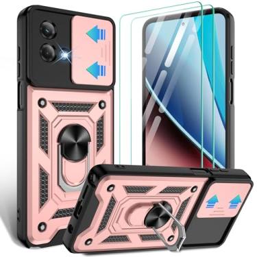 Imagem de Gritup Capa para Moto G Stylus 5G-2023 com capa de câmera deslizante | Pacote com 2 protetores de tela HD | Suporte de metal giratório de 360° | Proteção à prova de choque de grau MIL, ouro rosa