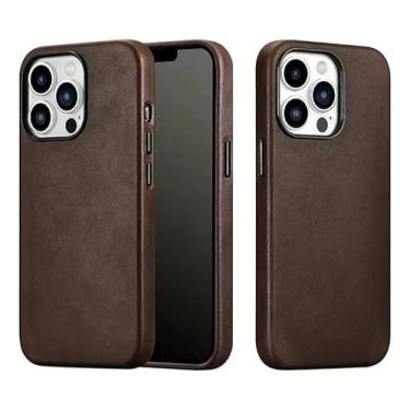 Imagem de Capinha De Couro Legítimo Compatível Indução, carregamento sem fio, Marrom Para iPhone 16 Pro Max