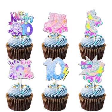 Imagem de 18 peças de patins coloridos com glitter para cupcake para patinação hip hop retrô dos anos 80 anos 90 rolo em 10 suprimentos de decoração temática meninos meninas decorações de festa de 10º