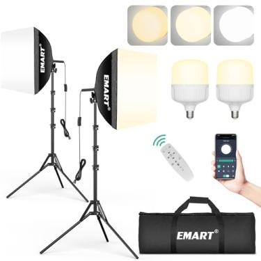 Imagem de EMART Kit De Iluminação Para Fotografia Softbox, Soft Box De 16" X 16", Lâmpada Led De 50 W 3000 K-6000 K Com Controle Remoto/App, Equipamento Profissional Para Estúdio De Fotografia, Retrato, Grava