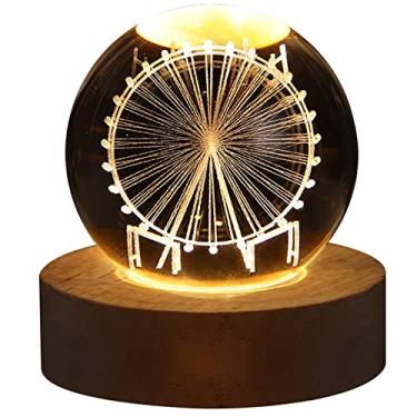 Imagem de TOPINCN Globo de Vidro Luz, 3D Gravado Ball Crystal Ball Light, Decoração de Cristal Brilhante Romântica, Lâmpada de Design de Galáxias LED Com Base de Madeira para Adultos Decoração de (#5)