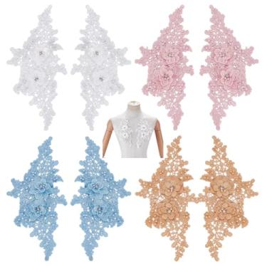 Imagem de PLIGREAT 8 apliques bordados florais, apliques de cristal pérola de renda 3D com contas costurados em apliques para casamento, noivas, roupas, reparo, decoração, 4 cores