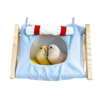 Imagem de Ninho de pássaro quente para gaiola, cama de papagaio, rede de madeira para pássaros com calopsita acolchoada removível, cabana de dormir para papagaio, periquito, calopsitas periquitos, periquitos