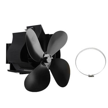 Imagem de Fan de lareira montada na parede Power alimentada por 4 lâminas de fogão a lenha geradora sem eletricidade necessária para lareiras domésticas acampando atividades ao ar livre (Preto)