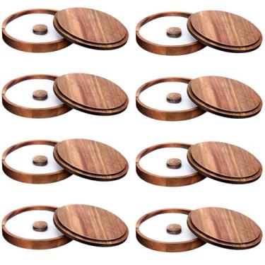 Imagem de Ziliny Conjunto de 8 peças Margarita Salt Rimmer Glass Rimmer com tampa Home Bar Acessórios Prato para Sugar Drinks Cocktails Bartender Tool Kit Party Restaurant, 15 cm de diâmetro (madeira de acácia)