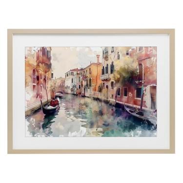 Imagem de Stupell Industries Impressão emoldurada de bétula estilo aquarela Canal de Veneza sob vidro por LSR Creative Studio, 14 x 20