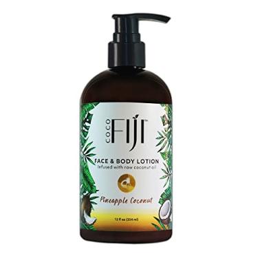 Imagem de Loção facial e corporal Coco Fiji infundida com óleo de coco | Loção para pele seca | Creme hidratante facial e loção de massagem para mulheres e homens | abacaxi e coco 350 ml, pacote com 1