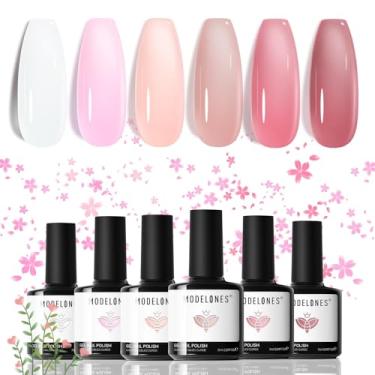 Imagem de modelones Conjunto de esmalte de gel, 6 cores de esmalte de gel branco nude rosa neutro translúcido lâmpada LED de imersão sabonetes curados, salão de manicure, faça você mesmo, presente para meninas