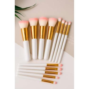 Imagem de Kit de Pincéis Kabuki Profissionais para Maquiagem – 10 Peças Premium, Cerdas Sintéticas Macias, Cabo Ergonômico, Ideal para Base, Contorno, Esfumar e Olhos – Design Luxuoso Dourado e Preto