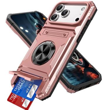 Imagem de LEMAXELERS Capa para iPhone 2025 Pro com suporte oculto para cartão [loja 2 cartões] Anel giratório magnético de 360° capa resistente à prova de choque de camada dupla para iPhone 2025 Pro 6,3