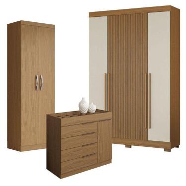 Imagem de Guarda Roupa Casal 2030240 Atacama Areia Com Armário Multiuso 2000192 E Cômoda Sevilha Atacama - Aramóveis
