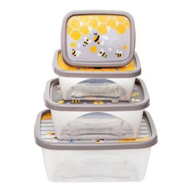 Imagem de Kit 4 Pote Plástico Retangular c/ Tampa Armazenar Alimentos Zero BPA C