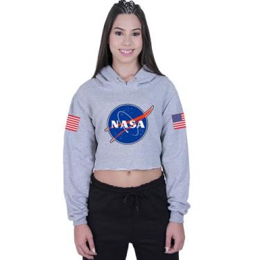 Imagem de Cropped Moletom Feminino Moda Geek Nerd Nasa - Lafre, Cinza, G