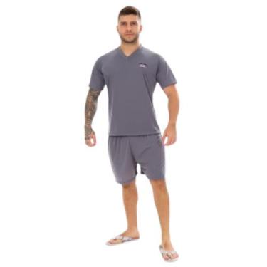 Imagem de Conjunto Pijama Adulto Masculino Curto Liso Verão - Bernanna, Cinza, G