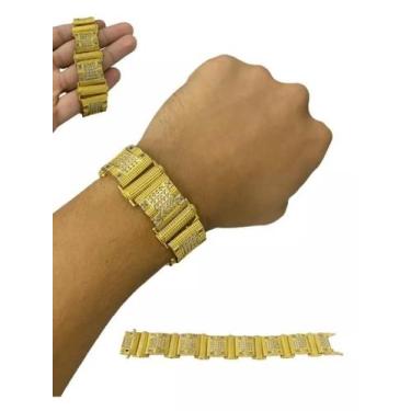 Imagem de Bracelete 18Mm Cravejado Personalizado Banhado A Ouro 18K - Tojoia18K