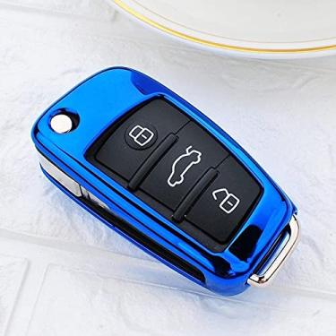 Imagem de CSHU TPU Car Key Case Cover Chaveiro Ring Key Bag, apto para Audi A3 8p 8v A4 B7 B8 B5 B9 A1 A5 Q7 Q5 A6 4f C6 C5 C7 C4 Tt Q3 S3 A7 A8 C4 TT 8N, Azul