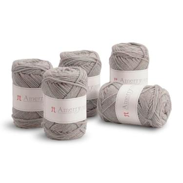 Imagem de Conjunto de 5 novelos Hamanaka Amerry, peso médio, 70% lã merino da Nova Zelândia, 30% mistura acrílica, fio macio e fácil de tricotar para tricô e crochê, feito no Japão (Col. 39)