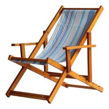 Imagem de Cadeira Espreguiçadeira Preguiçosa Dobrável Envernizada Mel em Madeira