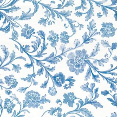 Imagem de ZAMNEA Papel de parede azul descascar e colar, papel de parede floral azul e branco boho para quarto, cozinha, bancada, armários, cômoda, gaveta, móveis, 43 x 38 cm