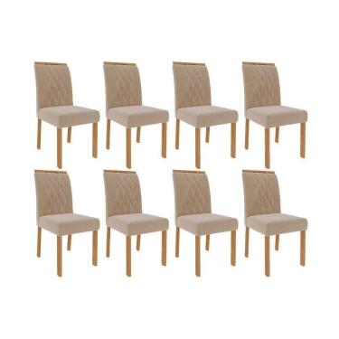 Imagem de Cadeira Sala De Jantar Juliana Wood Kit 8 Un Carvalho/suede Nude Bege - Cimol