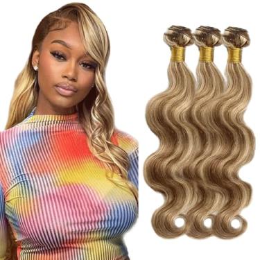 Imagem de Feixes de cabelo humano Highlight P4613 ondulado do corpo - Dois tons marrom escuro misto 613 loiro - 3 feixes 30 45 cm Ombre 613 Onda corporal
