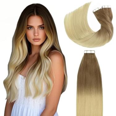 Imagem de Lacer Extensões de cabelo com fita adesiva de 35,5 cm, cor bronde para branquear loiro, fita invisível em extensões de cabelo humano, 20 peças, 50 g, cabelo humano natural para mulheres