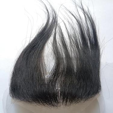 Imagem de SeraphicWig Peruca masculina de cabelo peruca para testa frontal em forma de V pele natural PU ao redor do cabelo tamanho da base do cabelo 2 x 16 cm preto natural