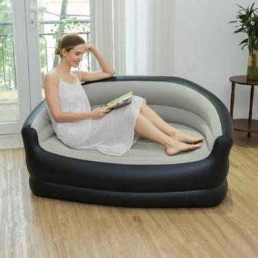 Imagem de Sofá Inflável 2 Lugares Preguiçoso Dobrável Puff Ampliado com Encosto e Braços