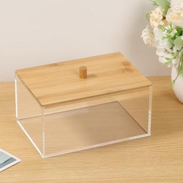 Imagem de DJAPWPX Suporte de lençol para secadora com tampa de bambu e 27 etiquetas de acrílico para cápsulas de lavanderia recipiente transparente para secadora de roupas que economiza espaço para armário de