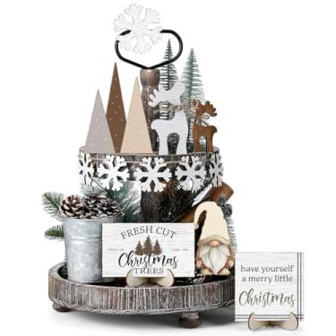 Imagem de GlikCeil 20 peças de bandeja neutra de Natal em camadas, placa de madeira de gengibre, decoração de mesa de Natal rústica, mini placas de bloco, para Natal, inverno, cozinha, casa, mesa, centro de