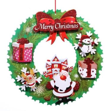 Imagem de Kiddale Guirlanda de Natal, guirlanda de papel de 50 cm com bagas de azevinho, decorações de pendurar na porta para janela, parede, manto de lareira, decoração de festa de fim de ano