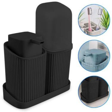 Imagem de Kit Banheiro Lavabo Decoração Luxo Porta Escovas Sabonete Líquido Com 