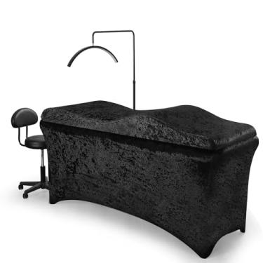 Imagem de Conjunto de cobertura de mesa e cobertura de espuma de cílios curvilíneos brilhantes, suporte macio de espuma de alta densidade, pescoço e perna nas costas, design de contorno para mesa de massagem