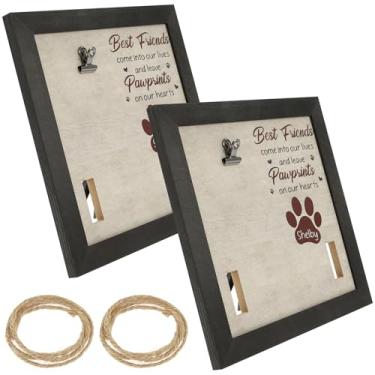 Imagem de 2 porta-retratos de madeira para animais de estimação – presente de simpatia da perda do cão – em memória do animal de estimação, molduras para fotos de impressão de patas de construção duradoura para