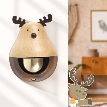 Imagem de Campainha de dona de loja para abertura de porta com alce magnético anexado à mão campainha de porta de madeira decorativa mini campainha criativa para loja, casa, escritório, café, entrada