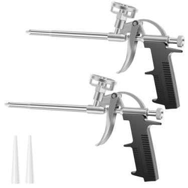 Imagem de Pistola de pulverização de espuma de metal, pulverizador de espuma ajustável alongado, ferramenta profissional de pulverização de espuma isolante de calafetagem com alça listrada para enchimento e