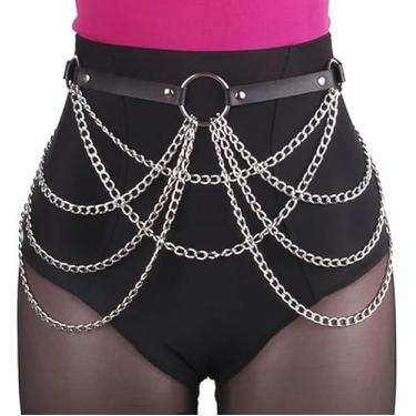 Imagem de Cinto de corrente de couro preto Rave Goth Belts Punk Body Chain Jewelry for Women