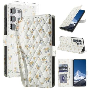 Imagem de Asuwish Capa de celular para Samsung Galaxy S25 Ultra 5G carteira celular com protetor de tela de vidro temperado porta-cartão de flores com suporte para cartão S25Ultra 25S S 25 25Ultra 6,9 2025
