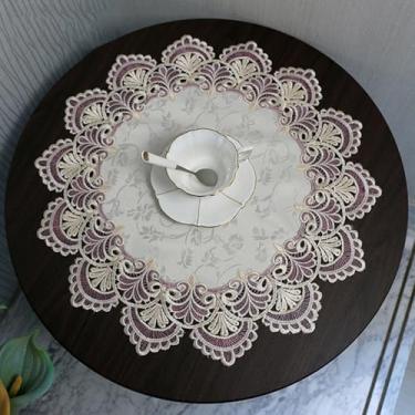 Imagem de Toalha de mesa de cabeceira redonda capa de mesa de renda macramê toalha de mesa clássica jacquard pequena toalha de mesa de linho toalha de mesa para cômoda cachecol para casamento, férias, festa