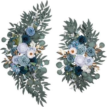 Imagem de Lisuun Flores de arco de casamento, flores artificiais para pano de fundo de recepção e sinal de cerimônia de boas-vindas, flores grandes para decoração floral de cerimônia de casamento romântica