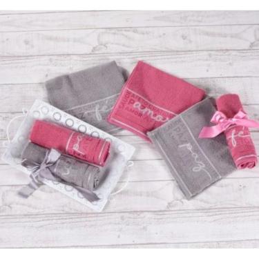 Imagem de Kit 2 toalhas Lavabo Cinza/Rosa C/Palavras do Bem Natal Celebration Be
