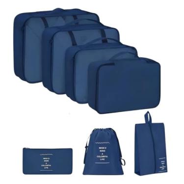 Imagem de Kit Organizador de Mala de Viagem com 7 Peças, Bolsas para Roupas, Sapatos e Acessórios – Organização Inteligente, Economia de Espaço e Separação de Itens Limpos e Sujos (Azul)