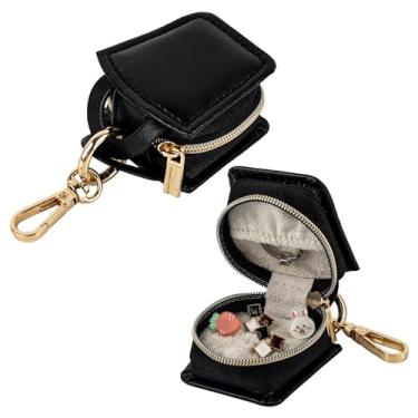 Imagem de Framendino, Pacote com 2 porta-joias de couro, porta-chaves, porta-chaves para viagem, colar, brincos, organizador de armazenamento (preto)