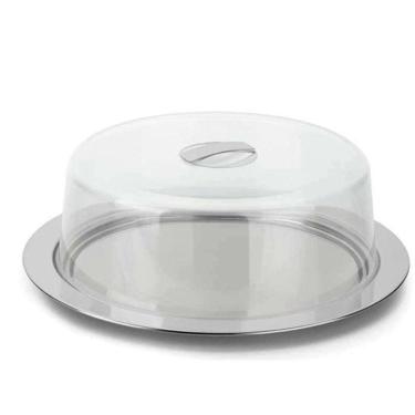Imagem de Prato Para Bolo Inox Tampa Acrílica Mimo Transparente/Prata
