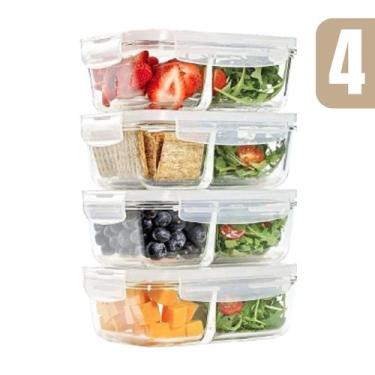 Imagem de Kit 4 Potes Vidro Hermético 1040ml Médio Divisória Transparente Marmit