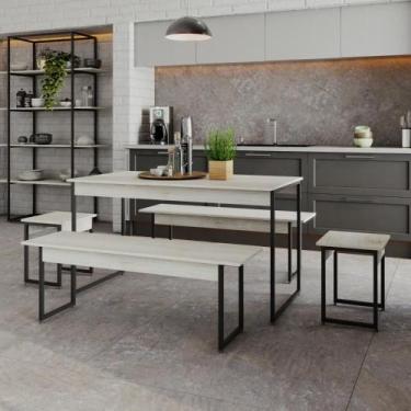 Imagem de Mesa de Jantar com 2 Bancos e 2 Banquetas Industrial TUB - Metalig, Sn