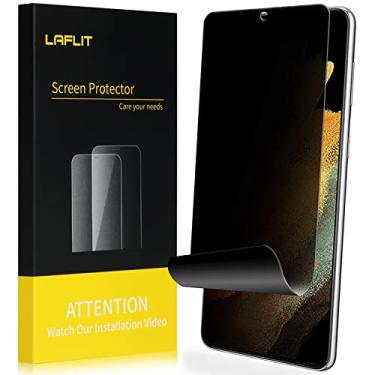 Imagem de Laflit Película protetora de tela de privacidade para Galaxy S21 Ultra 5G com suporte adesivo completo para desbloqueio de tela, película flexível de 2 vias, antiespião, ajuste de borda curva 3D para