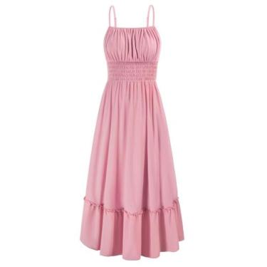 Imagem de Vestido longo GRACE KARIN, babado de verão, rosa esvoaçante, sem manga